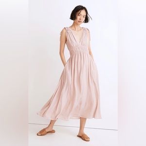 Madewell Sophia Smocked Midi Dress NF883 Pink White Polka Dot M